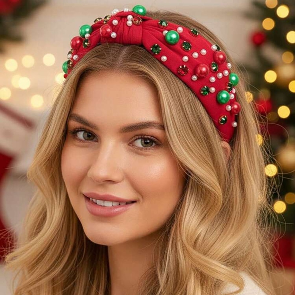 Festive Red Beaded Headband